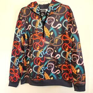 Colorful Reptile Design Hoodie - Long Sleeve, Roomy Kangaroo Pocket - Size Med